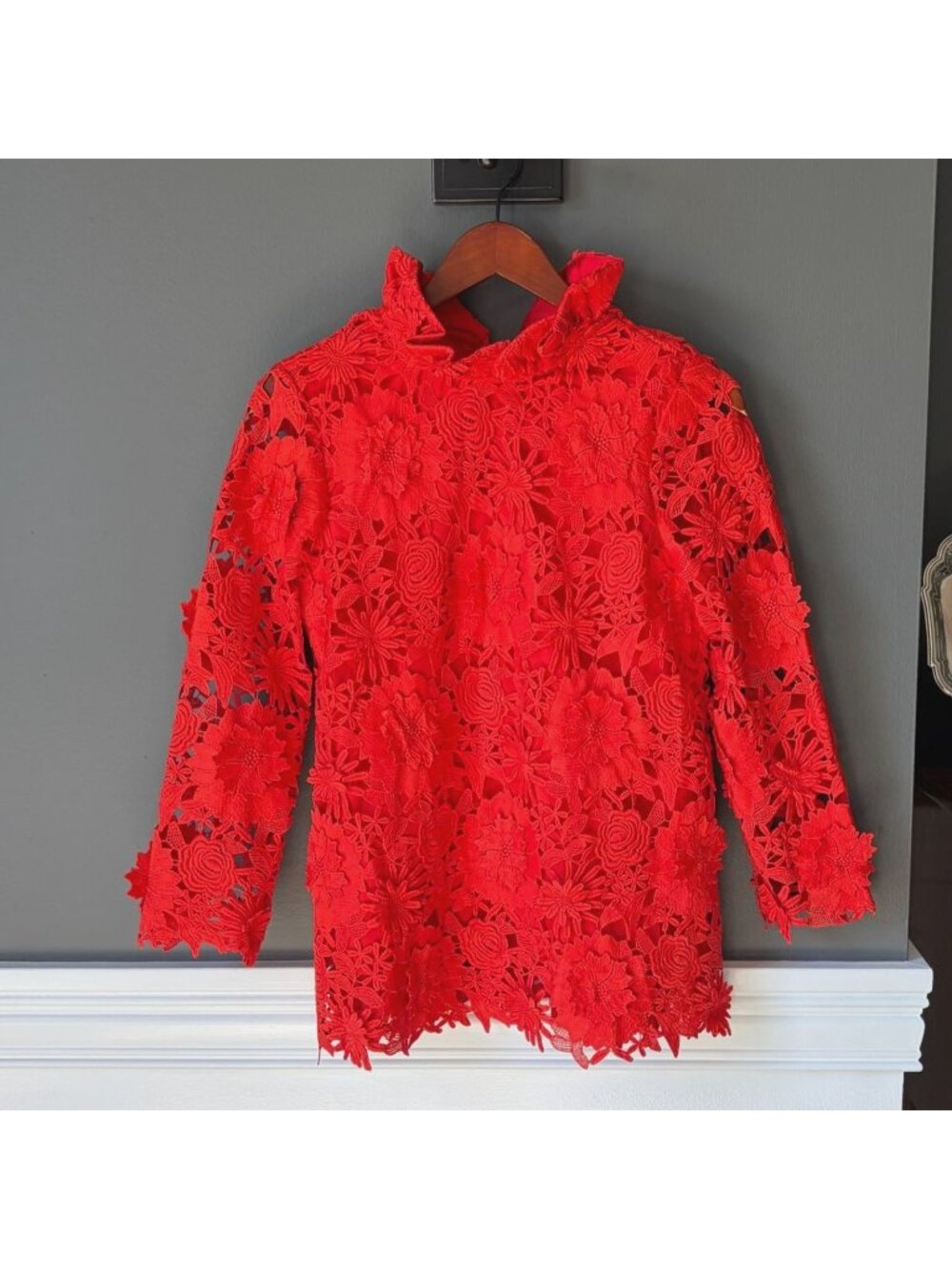 NWT Tuckernuck Guipure Lace Faye Top Blouse Bow Back Red 3/4 Sleeves Size XS - Picture 10 of 14
